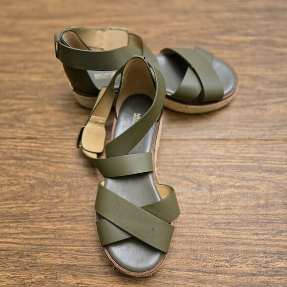 Michael Kors Olive Green Leather Strappy Espadrille Sandals – Size 6M - Picture 1 of 16